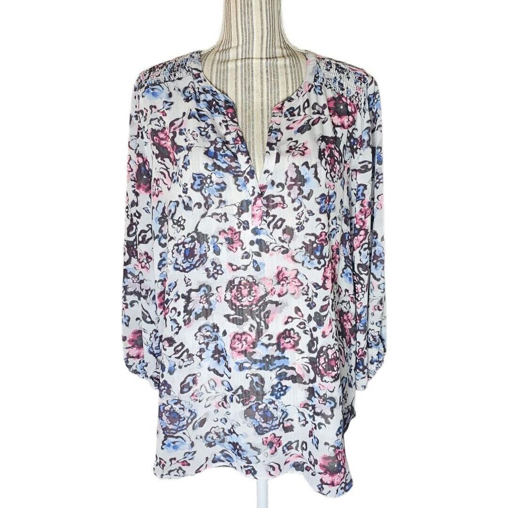 CHAPS Blouse Women's Size XL Multicolor Floral Print Split Neck Popover Top